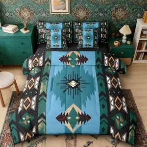 Western Bed Bag,Comforter Bed Set,7 Pieces,Boho Decor Aztec Bedding Set,Ethnic Tribal Arrow Retro Geometric Comforter,and Sheet Setsouthwestern Bed Set