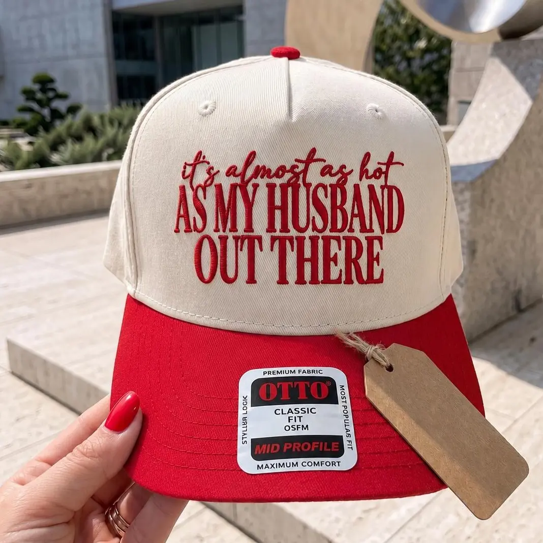 It's almost as hot as my husband out here Embroidered Trucker Cap Stunning Text, Unisex Hat, Gift For Him Her, Trendy Cap
