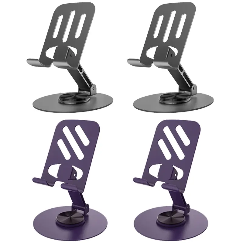 4pcs Metal Cell Phone Stand, Grey&Purple | Multi-Angel Adjustable, 360° Rotation, Non-Slip Metal, Compatible with iPhone 17 16 Pro Max and All Smartphones