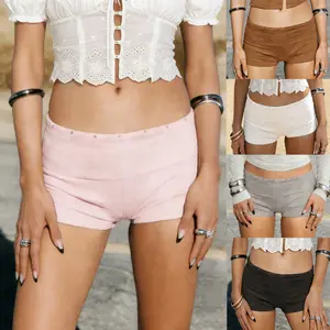 Women Y2k Studded Suede Micro Shorts Sexy Low RiseFit Fold Over Shorts Coquette Rivet Mini Bottoms Streetwear