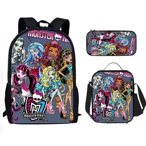 2026 New Monster Hig Printed School Bag Pen Bag Meal Bag Three-piece Set Elf High School