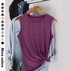 Women's Solid Color Tank Top, Casual Fit Sleeveless Round Neck Top for Summer, Ladies Clothes for Daily Wear 0 0 Womenswear Crewneck