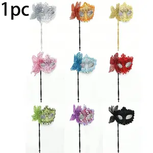 Women's Masquerade Mask with Handle, Half Face Party Mask, Halloween Floral Mask, Fashion Prop for Parties, Festivals, Performances