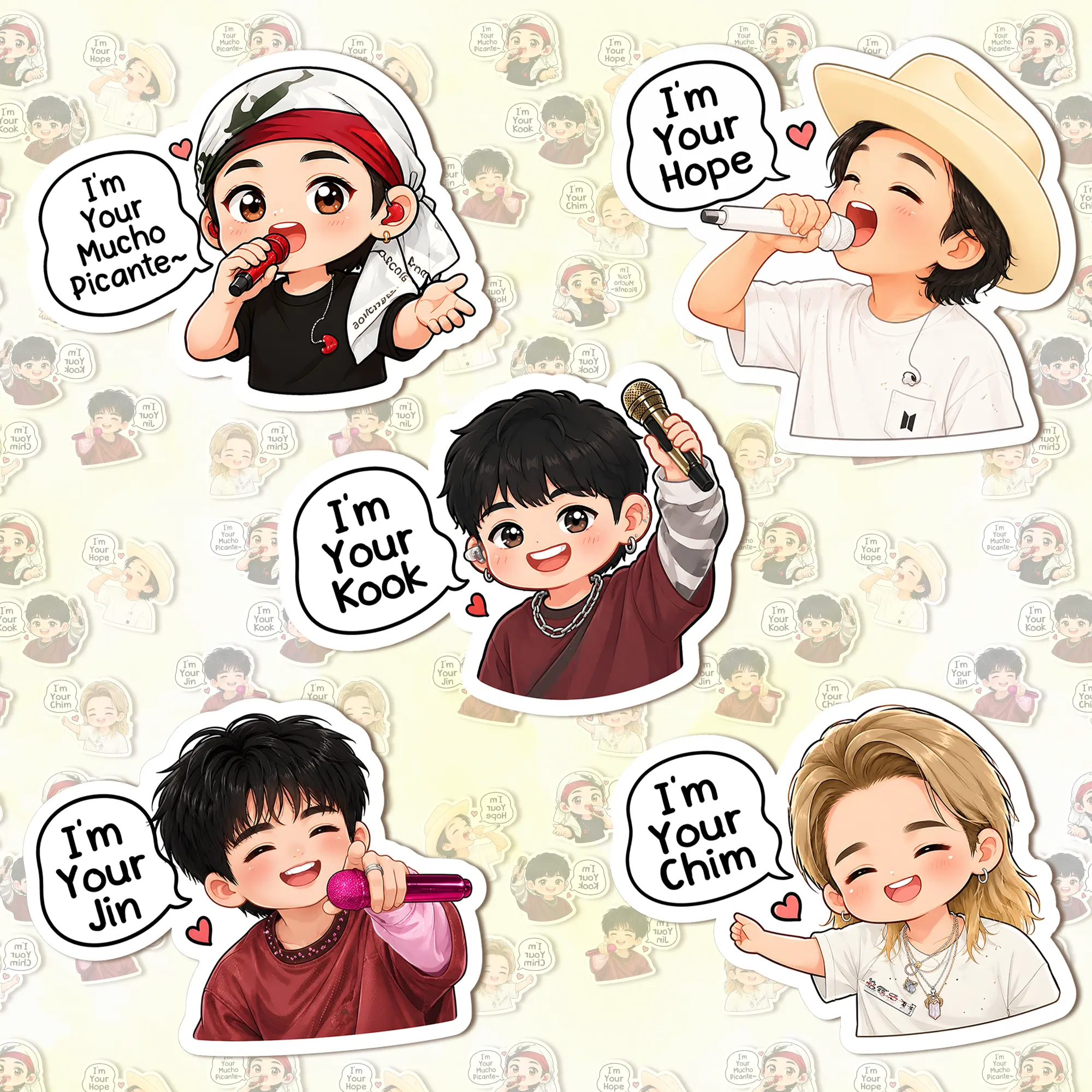[Sticker] I'm Your Hope, Kook, Chim, Jin Mucho Picante Die-Cut Kiss-Cut Stickers, Fan Stickers