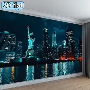 2d Flat, Vertical Goddess & City Night Skyline Tapestry Wall Hanging - Suitable for Bedroom, Living Room, Office Decor, /outdoor Door Flag with Goddess Statue & Urban Design, Printed Vertical Wall Hanging for Porch Holiday Party Decoration, 2d Flat