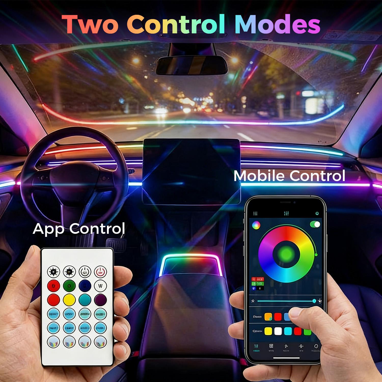 Car RGB LED Strip Lights – APP Control Music Sync Interior Lights with Remote, Various Colors DIY Ambient Lighting for Cars Trucks SUV