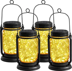 4/2 Pack Hanging Solar Lantern Lights,Vintage Glass Mason Jar Solar Fairy Lights, Mothers Day Gifts for Woman Mom Grandmom,Outdoor Decorative Waterproof Table Lamp with Stakes for Patio Yard Lawn Tree