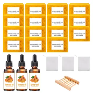 22-Piece Set – Lemon Turmeric Kojic Acid Soap Bars | Organic, Moisturizing & Gentle Body Cleanser for Smooth, Radiant, and Even-Toned Skin | Daily Foaming Turmeric Soap for Glowing Skin & Complete Body Care