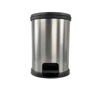 Silver 1.5 Gallon Trash Can, Plastic Round Step Bathroom Trash Can
