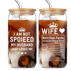 1 Set 16oz Glass Cup Gift for Wife, Includes Straw & Brush, Perfect for Anniversary Birthday Christmas, High Borosilicate Glass Cups, Drinkware, Stylish Glass Cups