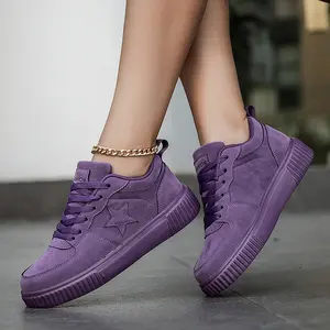 Women's Purple Star Fashion Sneakers Low Top Lace Up Casual Shoes Trendy Everyday Athletic Footwear Lightweight Comfortable Outdoor Student Running Shoes