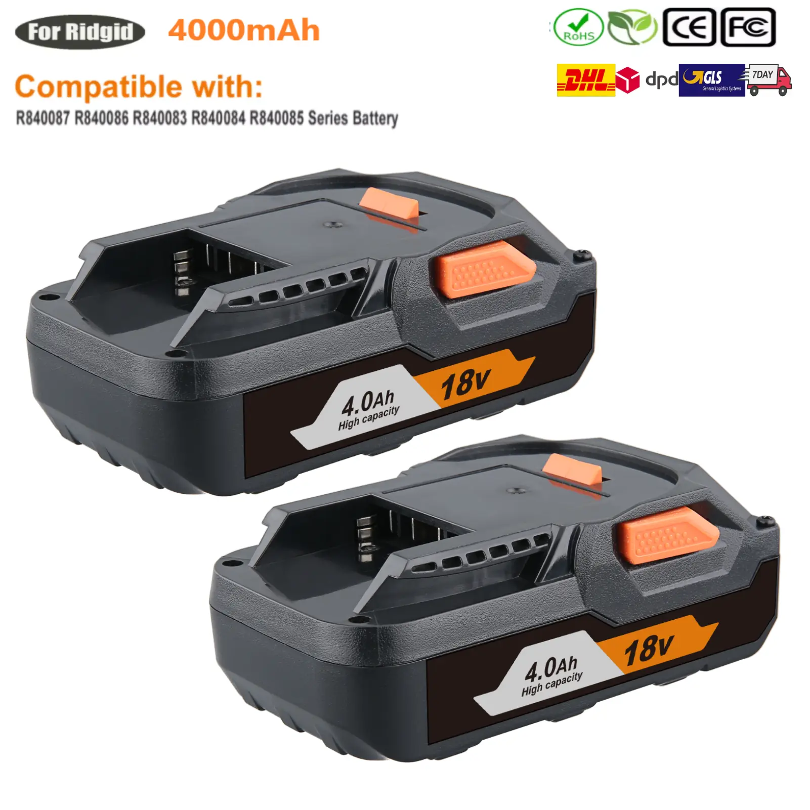 Cordless Lithium Battery 2-Pack 4.0Ah Hyper Lithium-Ion Compact Power Tool Battery Packs, Gen 5X Perfect Replacement for RIDGID 18V Octane Tools (R840087, R840086, R840083)