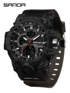 Sanda 6198 Three Display Trendy Multi functional Outdoor Swimming Glow Men's Watch Gift Waterproof Sport Watch