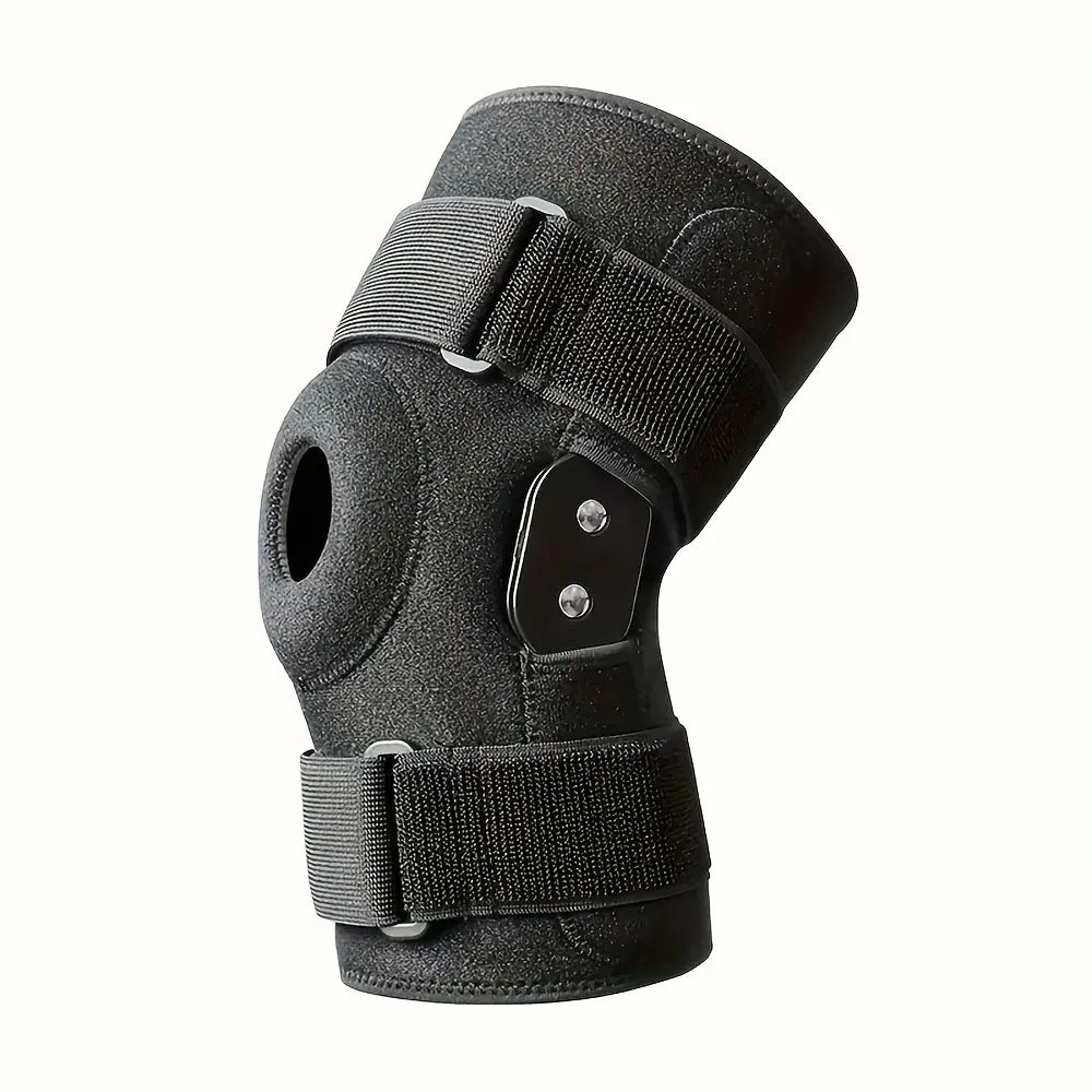 Black Nylon Knee Brace with Bimetal Stabilizer - Adjustable Strap, Open Patella Design for ACL Support, Running Protection, Hand Wash Only summerwins