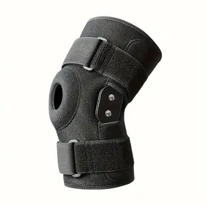 DRASPOTEE Adjustable Black Knee Brace with Bimetallic Stabilizer - Open Patella Design for ACL/MCL Support, Running Protection, Nylon Material, Secure Fit, Hand Wash Only