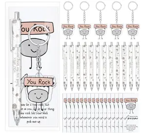 36 Sets Employee Inspirational Gifts Bulk Motivational Pens and Keychains with Positive Card Employee Appreciation Gifts for Teacher Nurse Week Graduation Office Staff