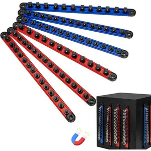 6PC Magnetic Socket Organizer Set, 1/2" 3/8" 1/4" Drive Aluminum Alloy Socket Holder with Removable Socket Clips for Quick Customization, Socket Rail for Tool Box Drawer