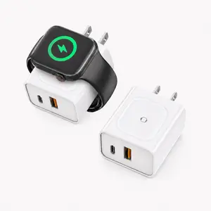3-in-1 Magnetic Wireless Charging Station, 20W Fast  Charger Compatible with Apple Watch Ultra/Series 9/8/7/6 &  iPhone 17/17 Pro/16/16 Pro/15 Series, USB-C Wall Charger Block