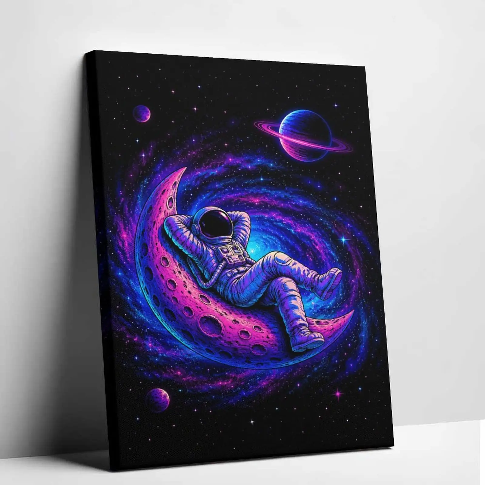 Astronaut Pattern Space Theme Design Canvas Painting, Modern Cool Design Cartoon Canvas Wall Art Print Poster, Wall Decor for Home Living Room Bedroom Office