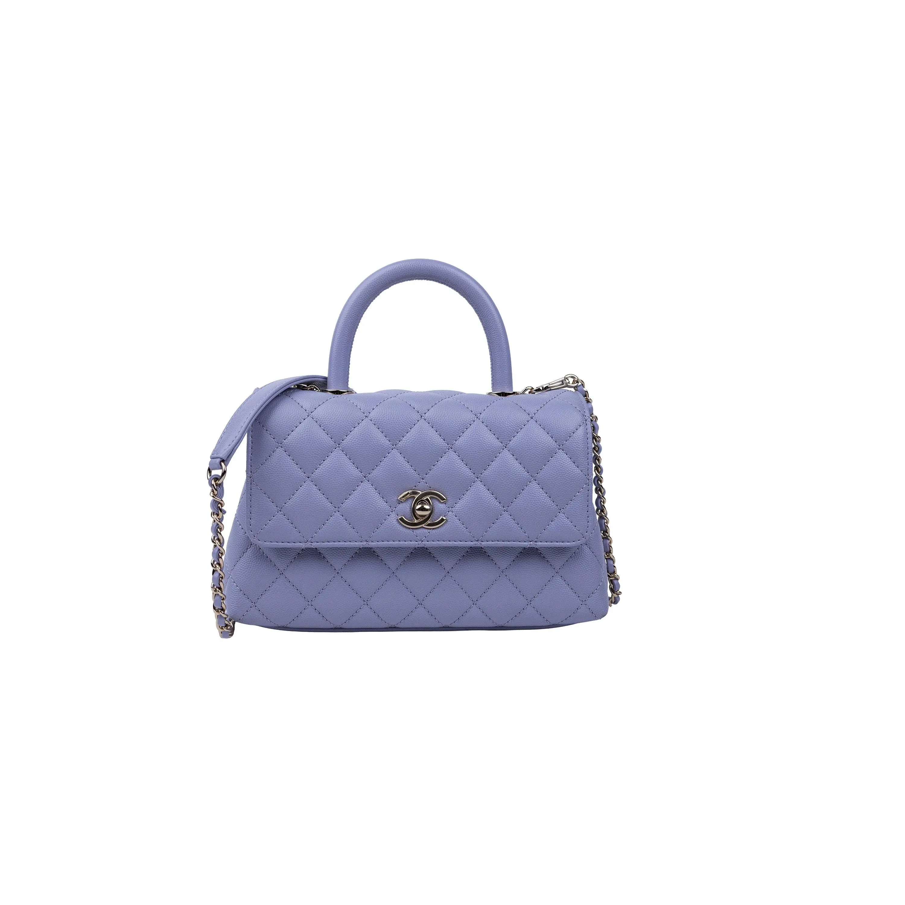 Pre-owned Caviar Leather Shoulder Bags Chanel Lavender Purple Coco Handle Top Handle Handbag Mini Light Gold Hardware