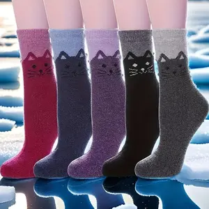 10 Pairs thermal cat crew socks warm fleece blend fabric perfect for skiing hiking and casual winter wear to keep feet cozy outdoors