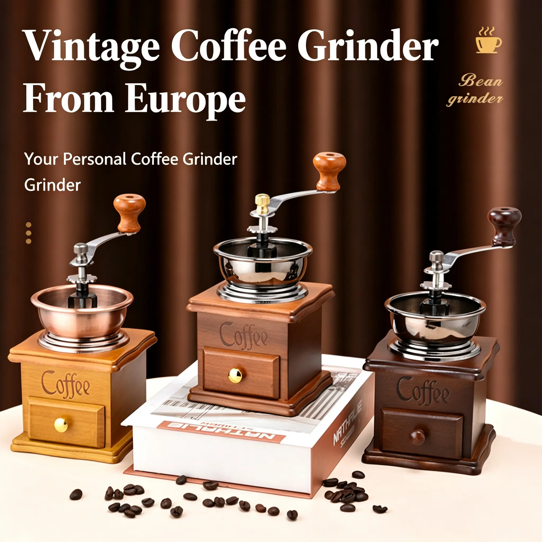 Retro Hand-Crank Manual Coffee Grinder - Small Household Kitchen Coffee Bean Grinder
