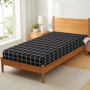 Kids Black Grid Fitted Sheet  Super Soft Black White Plaid Buffalo Check Bedding Sheet Microfiber Modern Geometric Stripe Deep Pocket Fitted Sheet Pillow Case Farmhouse Machine Washable Bed Cover