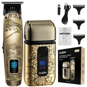 Oudim Two In One Beard Trimmer&Shaver for Men, Professional Grooming Kit with 3 interchangeable guide combs, 2 hours long-lasting battery,