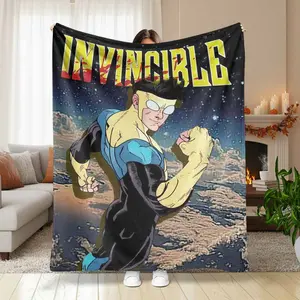 Invincible Superhero Flannel Blanket Comic Art Print Pattern Soft Warm Lightweight Cozy Material Perfect for Bedroom Sofa Living Room Office Lounge Gift Decor