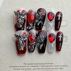 G37 Red Jazz Dark Spice Scenery Treatment Removable Press On Nails M Size 70g Reusable Durable Handmade Artificial Nail Care Gift