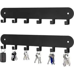 2 Pack Key Holder for Wall,Key Hooks,Key Holder Wall Mount Self Adhesive, Key Rack Wall Mount for Wall No Drill for Living Room, Kitchen, Bathroom, Garage (Black, 6 Hooks)
