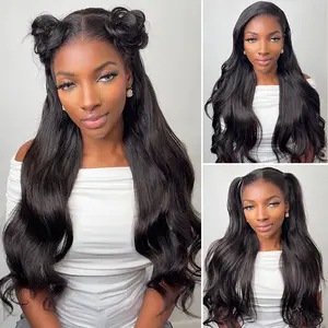 Arabella Hair Glueless 13x6 220% 15A Virgin Human Hair Wig Natural Black Body Wave Wavy Easy Wear Pre-Cut Lace Pre-Everything Ear to Ear Front Lace Wig