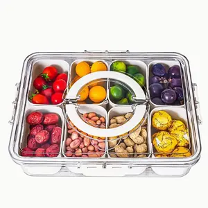 Snack Box Container,Dishwasher Safe,Divided Serving Tray with Lid and Handle--Snackle Box Charcuterie Container for Portable,Snack Platters-Clear Organizer for Candy,Fruits,Nuts,Snacks-Perfect for Party,Entertaining Kitchen Transparent Utensils