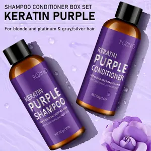 ROZINO Purple Shampoo and Conditioner with Keratin, Professional Hair Treatment for Blonde & Silver Gray Hair, Anti-yellow, Deep Nourishing & Color Lock Care
