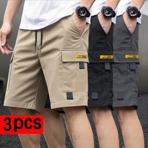 Men’s 3-Pack Cargo Shorts, Loose Multi-Pocket Design, Lightweight Breathable Fabric, Solid Color Casual Workwear and Leisure Wear, Suitable for Summer Outdoor Activities run sport work short fit men drawstring waist short pieces et boy beach Beige Pants,s