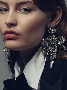 Geometric Rhinestone Tassel Water Drop Earrings, Statement Earrings, Luxurious Irregular Design Wedding Accessories for Brides, Sparkling Jewelry for Special Occasions