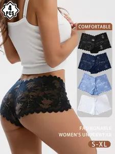 Elegant Lace Women's Briefs Set, Comfortable Breathable Lingerie Underwear, Everyday Casual Home Wear, All Seasons, Low Waist Design Panties