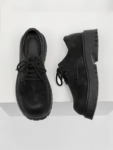 1 Pair of British Style Men's Chunky Sole Derby Shoes | Retro Workwear Style | Distressed Upper + Anti-Slip Thick Sole + Comfort Lining | Daily Outings/Street Wear, Must-Have Versatile Comfort Shoes for Trendsetters