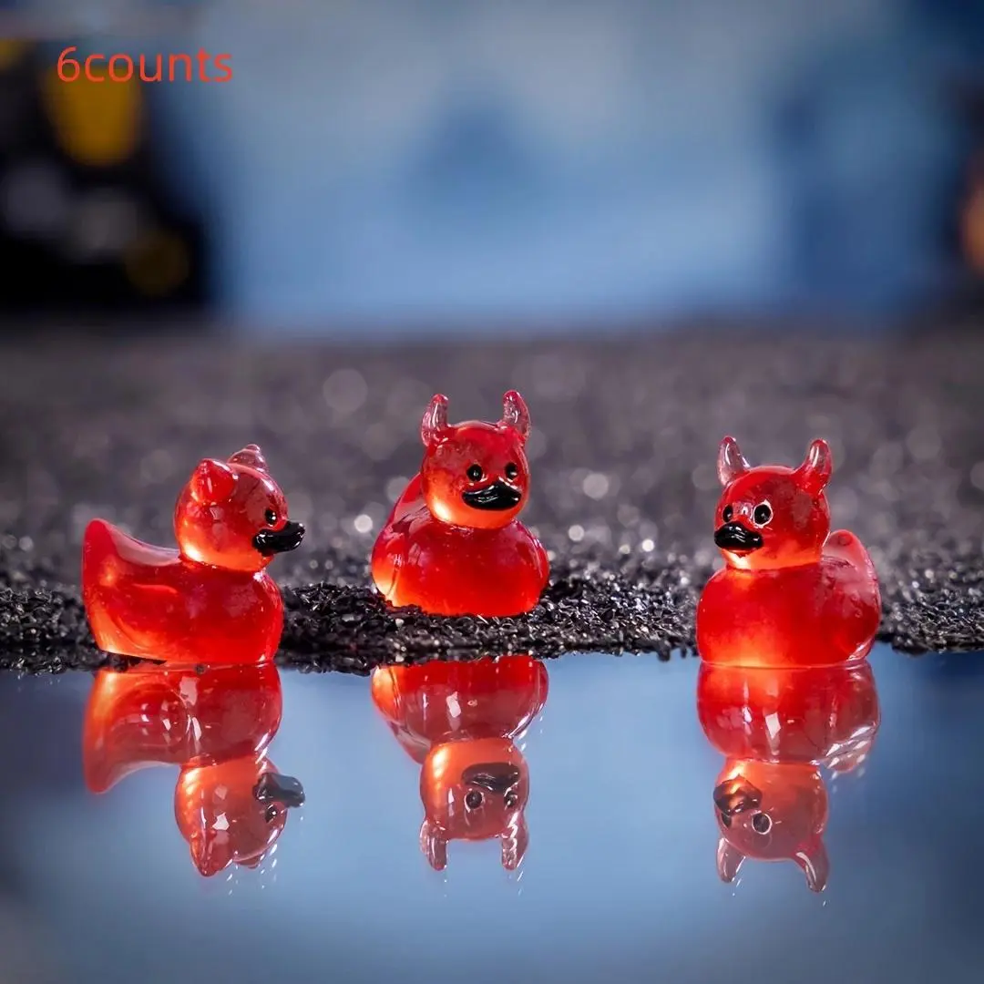 6 Piece Devil Duck Resin Figurine Set, Cute Collectible Decorative Figurines, Charming DIY Micro Landscape Decor for Home, Office, Car Interior & Festive Parties, Decorative Figures