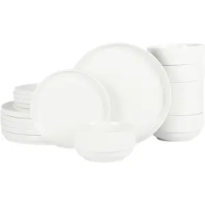 Gibson Home Rothernberg Stackable 18 Piece, Service for 6, White Porcelain Plates and Bowls Set