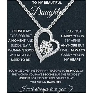 Daughter Gifts From Dad Necklace 925 Sterling Silver Pendant Graduation Gifts Birthday Christmas Message Card & LED Gift Box, NL006