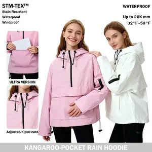 Women’s Waterproof Oversized Hooded Jacket for Autumn – Warm Insulated Half-Zip Raincoat with Adjustable Waist, Hood & Cuffs, Windproof Outerwear with Kangaroo Pocket, Lightweight Snow Jacket for Hiking, Running, Cycling, Travel & Everyday Outdoor Use