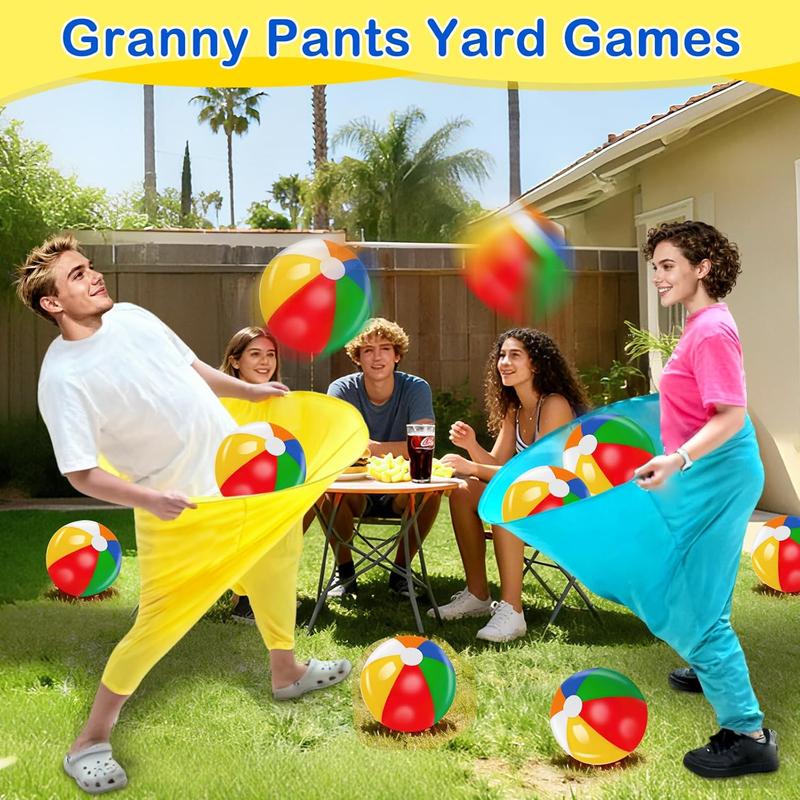 6 Pcs Granny Pants Yard Game, 2025 New Funny Giant Stretchy Pants, Granny Pants Outdoor Game with 4 Bouncy Balls & 1 Pump & 1 Granny Pant ( Random Color )