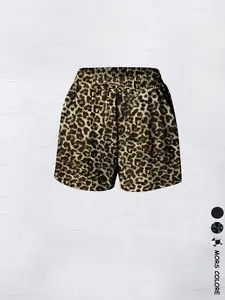 Women's Leopard Print Elastic Waist Shorts, Casual Comfy Shorts for Daily Wear, Ladies Bottoms for Summer, Womenswear