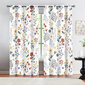 2-piece Bohemian floral printed curtains with floral patterns, made of semi transparent polyester material, suitable for home decor in living rooms, bedrooms, study rooms, kitchens, and terraces