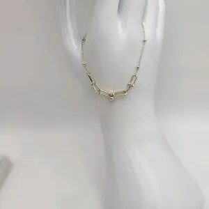 10K Paperclip Bead Link Bracelet