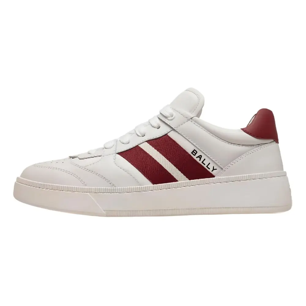 BALLY Raise Series Leather Low-Top Men's Sneakers - White & Red Casual Trainer Footwear, Official House White Style (Maison Mihara)