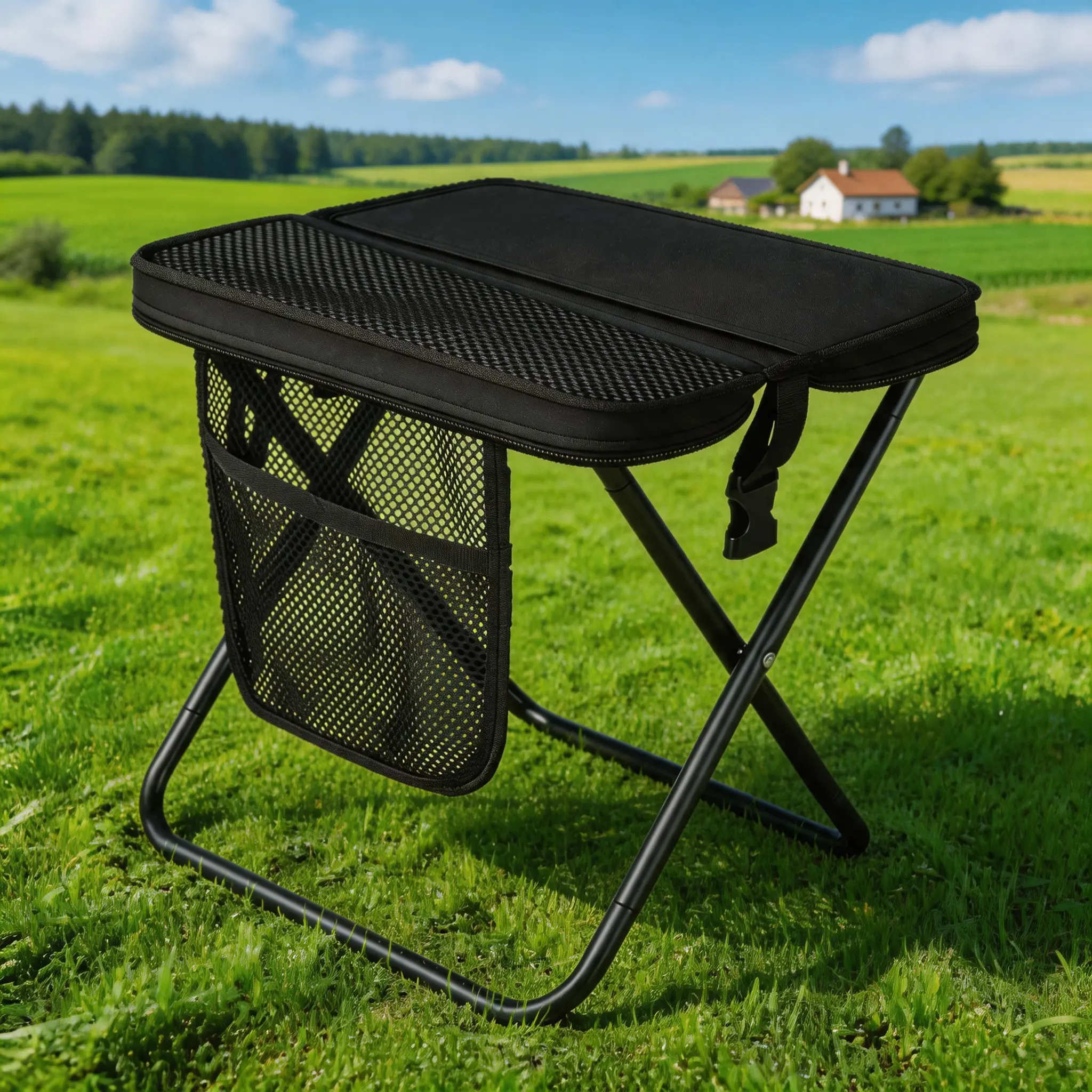 Outdoor Folding Chair - Carbon Steel Frame, Lightweight Foldable Design, Storage Organization, Portable with Backpack Strap for Camping, Fishing, Beach Lounge Use
