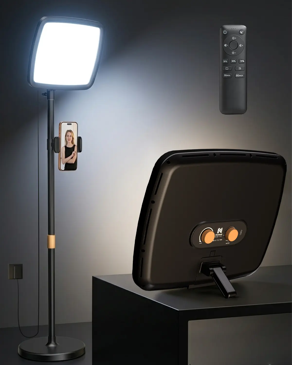 NiceVeedi 14" Large Soft Light with 75" Stand, Full Screen Dimmable Ring Light, 3 Color/Modular Design/Remote/Phone Holder, Streaming Light for Video Recording/Home Office/TikTok/Makeup/Zoom