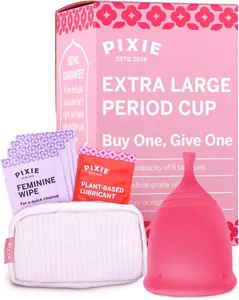 Pixie Cup - Soft, Safe, Reusable Menstrual Cup - Ranked 1 for The Best Tampon Alternative - 100% Medical-Grade Silicone Period Cup for Feminine Care - Buy One We Give One (Pink, Extra Large)